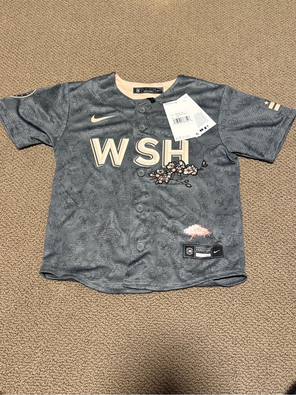 Nike Kids WSH Gray Baseball Jersey with Floral Accents